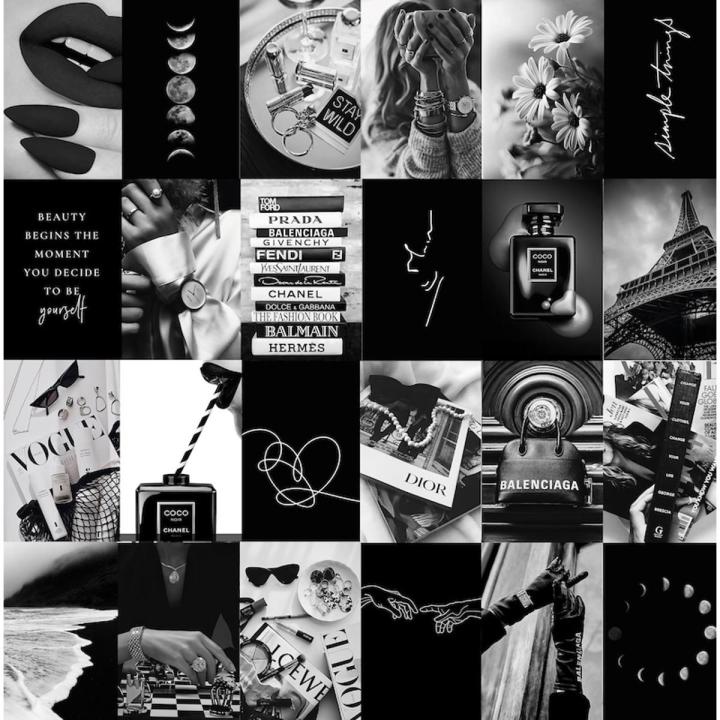 Black Aesthetic Wall Collage Kit 25 Pcs 4x6 Glossy Photo Prints for Room Decor