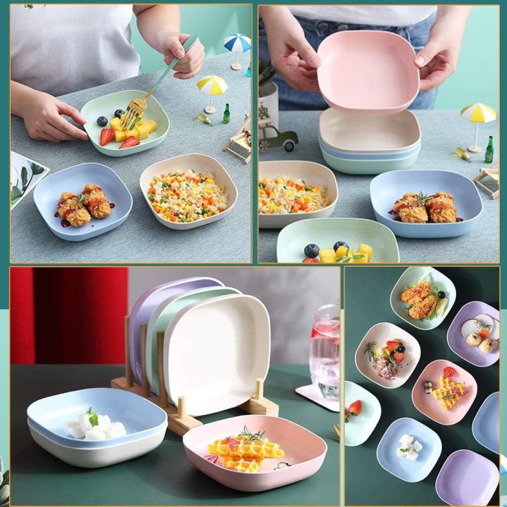 10%20Pcs%20Plastic%20Plates%20With%20Stand,%20Multi-function%20Dish,Square%20Lightweight%20Wheat%20Straw%20Plates,%20Deep%20Dinner%20Dishes,%20Camping%20Dinnerware%20for%20Serving%20pasta%20fruit%20-%20Image%202