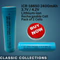 18650 ICR 2400mAh 3.7V Pack of Two - Lithium ion - Li-io - Rechargeable High Capacity Battery Cell. 