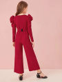 Girls Puff Sleeve Belted Jumpsuit ( Fabric Lawn) ( Size 5 Yrs To 16 Yrs). 
