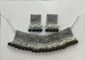 ANTIQUE SILVER & BLACK AFGHANI CHOKER WITH EARRINGS FOR ALL AGES WOMENS & GIRLS. 
