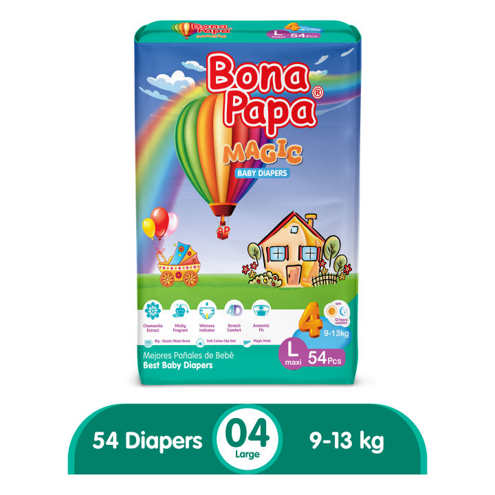 Bona Papa Magic Diapers -  New Jumbo Pack - Large Size 4 - 54 Pcs