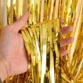 Golden Metallic Tinsel Foil Fringe Curtains 3.2ft x 6.5ft Backdrop Photo Booth Gold Metallic Foil Curtain for Birthday, Wedding, Bridal Shower, Baby Shower, Anniversary Party Decoration. 