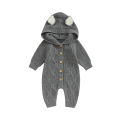 Baby Girls Knit Jumpsuit, Long Sleeve Rabbit Ears Hooded Button Closure Fall Romper for Toddlers. 