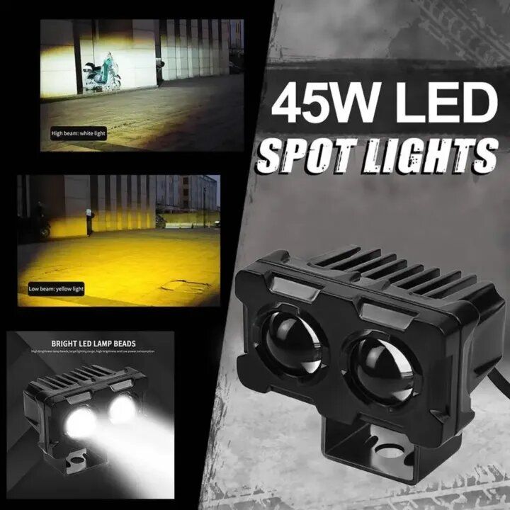 Double Lens Bike Headlight - Dual Color Motorcycle Lights - 5000K-6500K Fog Light for Bike - LED Headlight for Bike - Motorcycle Robot Lights - Universal External LED Headlights for Motorcycles - Robot Design Driving Work Lights