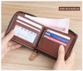 Wallet for Men Bifold Round Zipper Short Wallet for Boys Brown. 