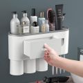 Dustproof with Super Sticky Suction Pad Wall Mounted Toothbrush Holder and Automatic Toothpaste Dispenser. 