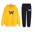 Yellow Butterfly Winter Tracksuit Hoodie & Trouser Track Suit For Women. 