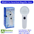 MG6B-3 5x 50mm Zoom Hand-Hold Magnifier Glass With Two LED Lights Exclamation Mark type Magnifier Battery not included by Electrica. 