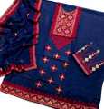 Navy Blue Color 3 Piece Unstitch Sindhi Embroidery Suit/Traditional Suit/Sindhi Embroidery/Aari Embroidery Machine. 