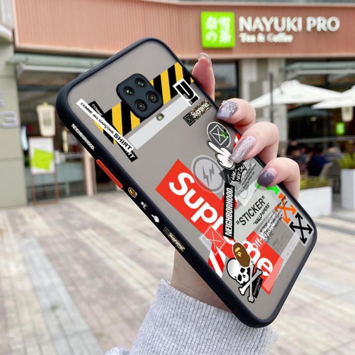 chenyyka For Redmi Note 9s Case Fashion Tide Brand Cool Boy Pattern Thin Side Square Edge Frosted Transparent Hard Phone Cases New Design Shockproof Silicone Casing Full Cover Camera Protection Softcase