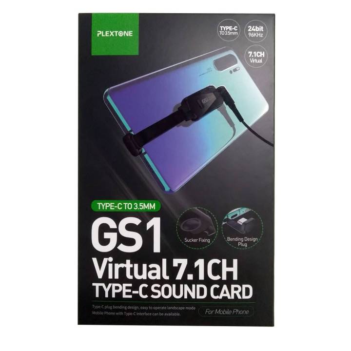 Plextone GS1 Type-C 7.1 Channel Virtual Sound Card Lightweight Gaming Gear Type-C to 3.5mm Sound Card for Mobile