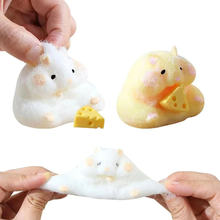 1pc Squishy Hamster Toy with Cheese Cute Desktop Decor Funny Stress Reliever Decompression Fidget Toys for Teens Kids Gifts