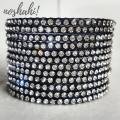 Antique Black Bangles with White and Black Rhinestone Set of 12 Metal Jewelry Bangles Bracelet for Women. 