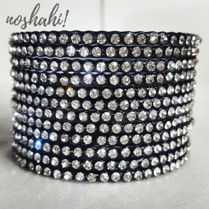 Antique Black Bangles with White and Black Rhinestone Set of 12 Metal Jewelry Bangles Bracelet for Women