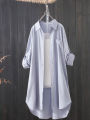 White Shirt Women 2023 Spring Summer Korean Fashion Simple Solid Color Long Shirts Lady Loose Breathable Midi Shirt and Blouse. 
