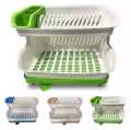 Double Layer Dish Rack with Water Drainer - Two-Tier Kitchen Organizer, Multicolor. 
