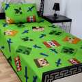 Kids Single Bed Sheet with pillow case - Minecraft Design, 100% Soft Cotton Fabric, Cool Fabric, 2X Pillow covers. 