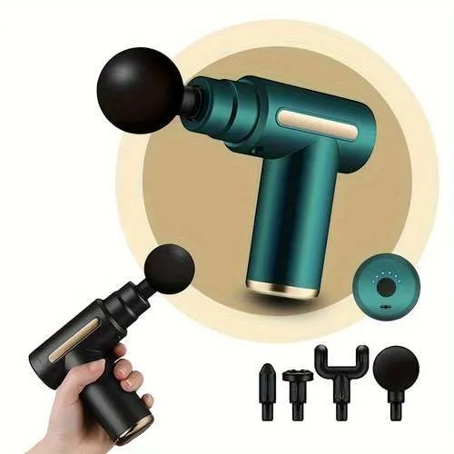 Deep Tissue Massager Gun Facial Muscle Fitness Chargeable–Leg & Full Body Relaxation Machine for Unisex, Imported Powerful Massage Gun, USB Cable Rechargeable Vibrator Massage Machine, Pain Relief & Improved Circulation–6 Speed Levels with 4 Massage Heads