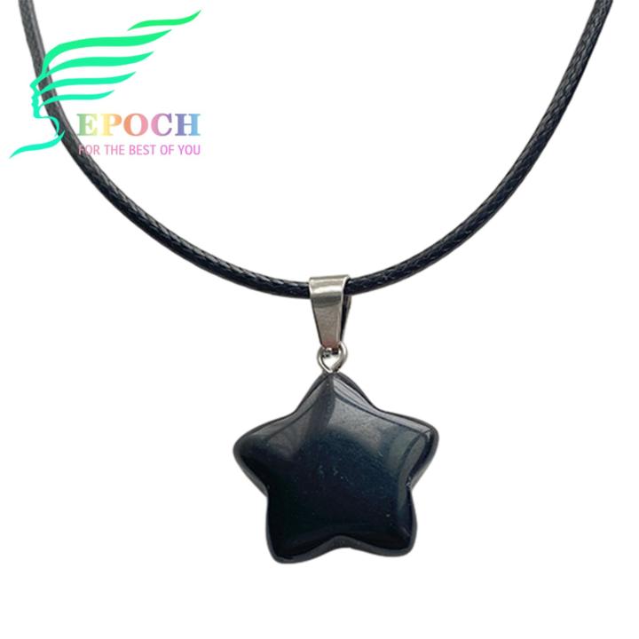 Epoch Natural Stone Pendant Necklace Stylish Natural Stone Star Pendant Necklace Adjustable Black Rope Hypoallergenic Clavicle Necklace for Women Girls Fashion Jewelry Gift Women Pendant Necklace
