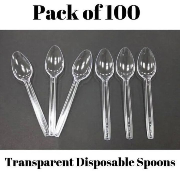 Disposable Spoons Transparent Plastic Spoons - Pack of 100