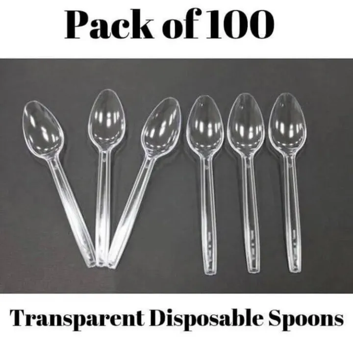 Disposable Spoons Transparent Plastic Spoons - Pack of 100