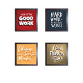 Motivational Quotes Wall Art Office Frames, Glass front with Prints, 4 Set 7x7 inches. 