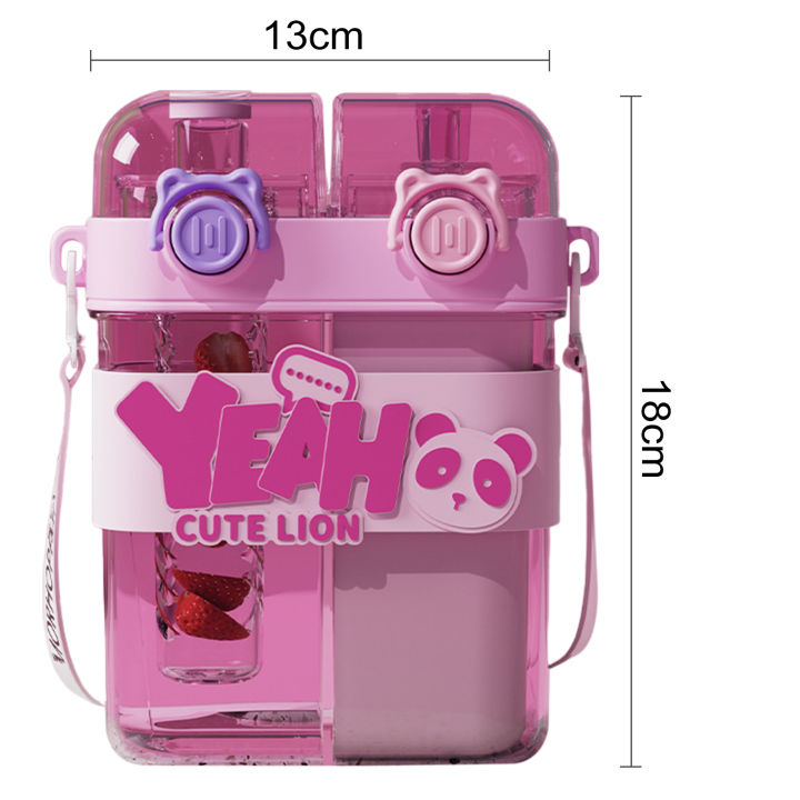 Tasteless Water Cup Leakproof Dual Chamber Water Bottle with Straw Strap Perfect for School Outdoor Activities 760ml Capacity Portable Safe Detachable Shoulder Strap Water Bottle