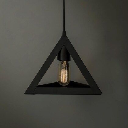 Triangle Lamp Indoor Unique Geometric Vintage Styled Bulb Fixture Hanging Ceiling Warm Shade Black Aluminum Body Triangle Shaped Pendant Light With Bulb