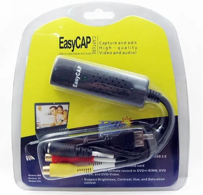 USB 2.0 Easycap DC60-008 Tv DVD VHS Video Adapter Capture Card Audio Av Capture Support Windows Xp/7/Vista 32 Win 10- Video and Audio Capturing Device Directly from TV - EasyCAP USB 2.0 Cable Adapter Audio Video Grabber Capture Card Windows 7 8 10 11