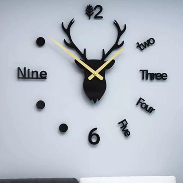 Wooden Deer Clock, And Butterfly Shelf,Dot Clock,Deer Clock,Mix, MDF,Big Needles, Wooden Wall Clock for Home, 3D Laser Cut Wall Clock, 3D Wall Clock 18 inch Wooden Watch DIY Home Décor Living Room and Office for Gift Item Markhor shape