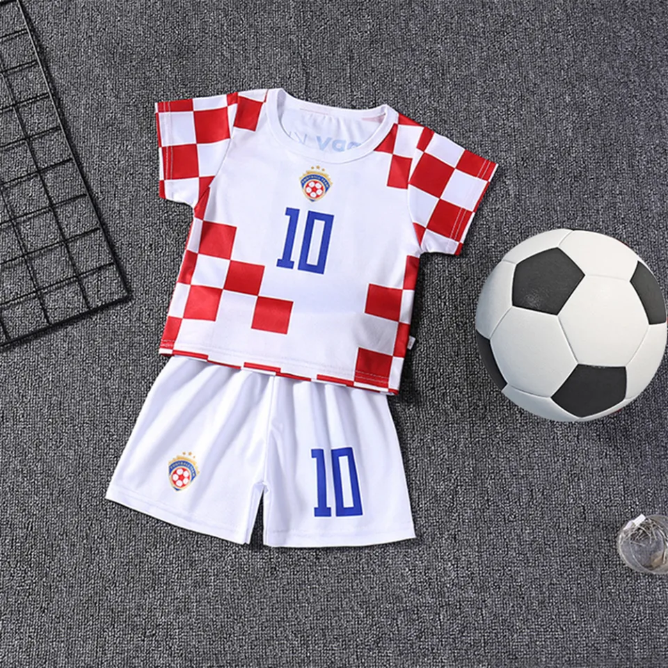 DSstyles 2pcs Kids Football Jersey Set Short Sleeves Shirt Breathable Shorts World Cup Team Suit For Boys