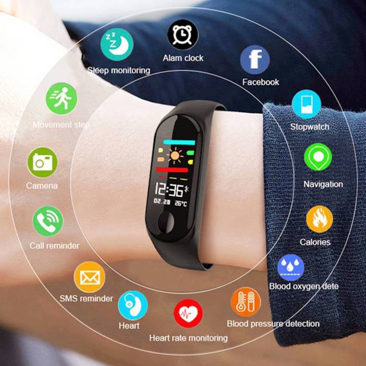 M3 Smart Watch 3 Fitness Tracker Watch Sport bracelet Heart Rate Blood Pressure Smartband Monitor Health Wristband PK Mi Band 4 5 Daraz.pk