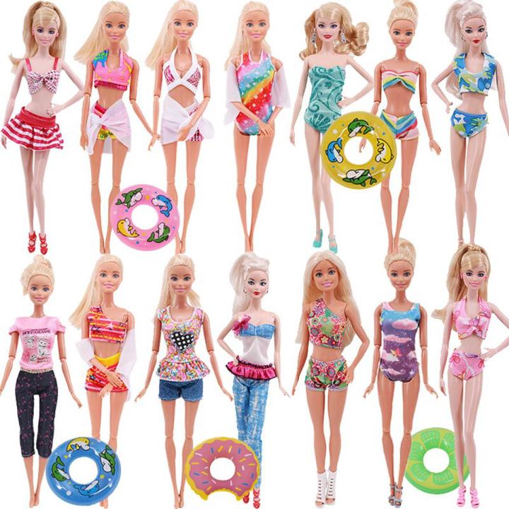 2PCS Doll Clothes Swimwear + Swimming Rings Swimsuits Bikini Beach Bathing Accessories for Barbies,11.8 Inch,BJD Doll,Girl's Toy