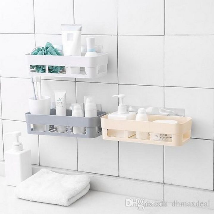 Wall-mounted Plastic Storage Rack Suction Cup Bathroom Kitchen Rack Accessories