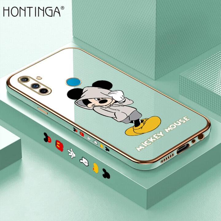 Hontinga for Realme C3 Back Cover（Free Lanyard）Luxury 6D Plating Handsome Cartoon Mouse Side Pattern Case Soft Silicone Square Mobile Cover