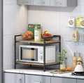 Wood & Metal Microwave Stand | Kitchen Storage Shelf | Microwave, Oven, Seasoning Dish Rack | Kitchen Organizer & Shelf (Asian Walnut & Black). 
