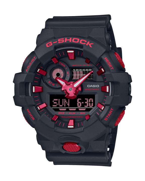 Casio G Shock GA-700 Series Mens Round Analog+Digital Black Resin Bezel World Time, Stopwatch, LED Light (Super Illuminator), 5 Daily Alarm, Hourly Time Signal, Full Auto Calender (to year 2099) Black Resin Band Watch-GA-700BNR-1ADR