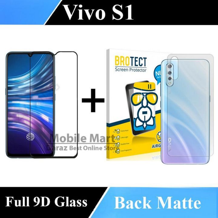Vivo S1 Full Black 9D Tempered Glass Edge to Edge Full Glue Screen Protector + Back Matte Protector Soft Skin Sheet Soft Film Protector For S1