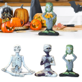 JAERBEE Meditating Skeleton Flower Pot Skull Plants Pot Halloween Decorative Garden Flower Pot Sculpture C. 