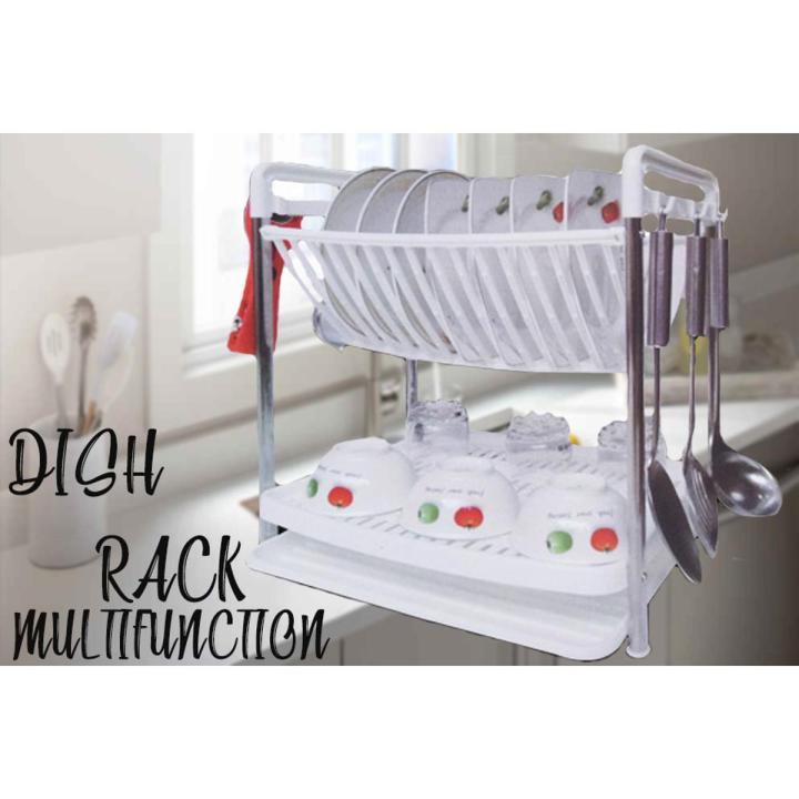 Kitchen Organizer Rack with Water Storing Tray, Plate & Dish Rack Utensil Basket