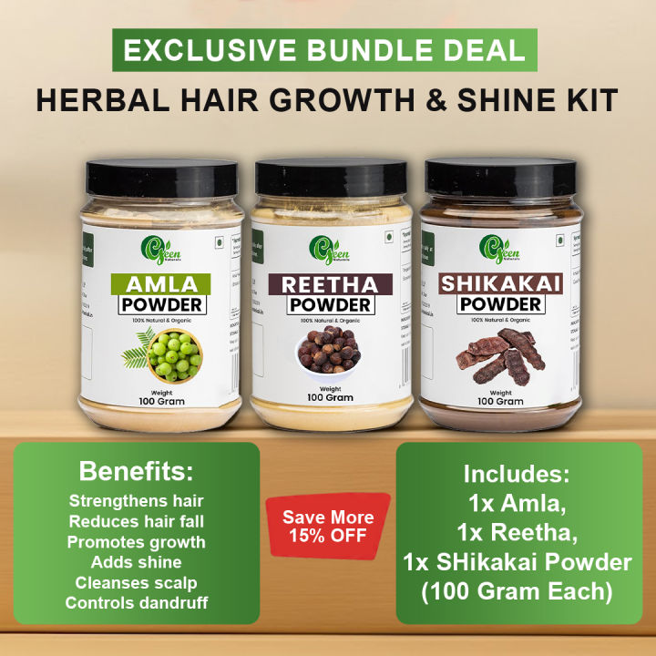 Pack of 3 - Amla Reetha Shikakai Powder | Amla Retha Sekakai Powder | Amla Ritha Shikakai Powder Jar