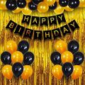 Happy Birthday Decoration Set Theme ( Black, Gold, Silver, Pink, White, Silver), Latex Ballooons, Confetti Balloons, Back Curtain Black & Gold, Best For Happy Birthday Decoration Combo Kit. 