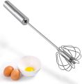 Semi-Automatic Egg Beater 12 Inches Coffee Whisker Hand Push Beater Full Length Stainless Steel Egg Whisk Manual Hand Mixer Self Turning Egg Stirrer Kitchen Egg Tools.. 