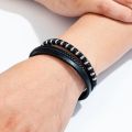 XQNI Luxury Classic Multi-layer Style Hand-woven Winding Stainless Steel Men's Leather Bracelet With Magnet Clasp Men's Jewelry. 