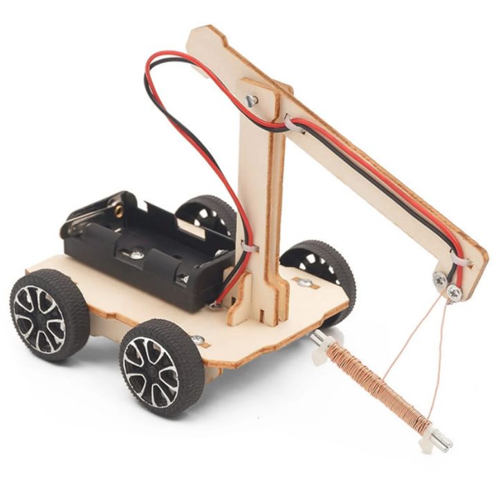 Kids DIY Wooden Electric Electromagnet Crane Science Experiment Model Building Kits Creative Early Learning Education Toys Gift