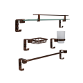 STYLISH BATHROOM ACCESSORIES SET | SHINY COPPER | 4-PIECE ALUMINUM SET | RUST-PROOF | MODERN DESIGN | SOAP DISH, BRUSH HOLDER, TOWEL ROD, GLASS SHELF. 