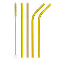 Pack of 5 - 4 Bent Stainless Steel & Golden Reusable Drinking Straws With Cleaning Brush Metal Straws _KIT_. 