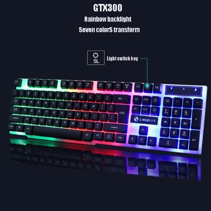 GTX300 Colorful RGB LED Illuminated Backlit Gaming Keyboard,USB Wired PC Rainbow Gaming Keyboard Mouse Set