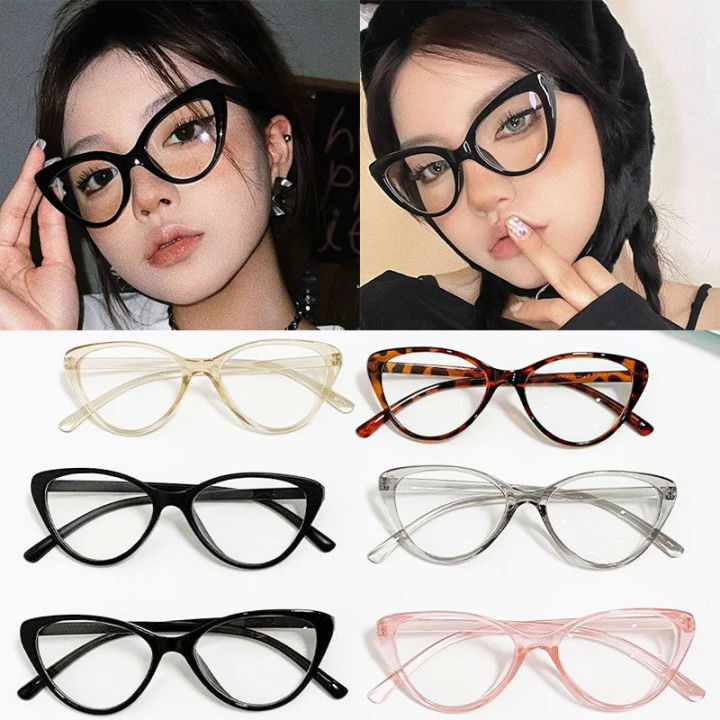 【Poggioio】Sexy Cat Eye Sunglasses Women Black Transparent Small Triangle Sun Glasses Blue Light Blocking Eyeglasses Fashion Retro Eyewear